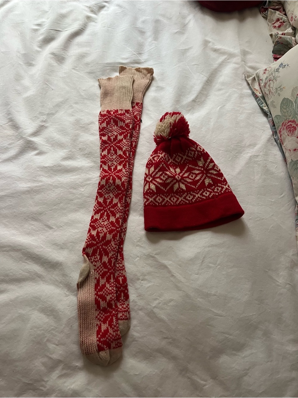 Kids Red Fair Isle Knit Hat and Cozy Socks Set